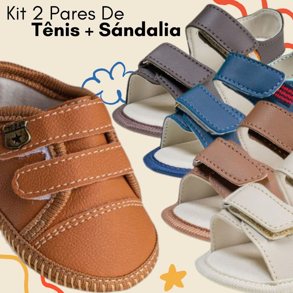 Kit 2 Pares Tênis + Sandália Bebê Menino Papete Recém Nascido Social Batizado BellaLis Promoção