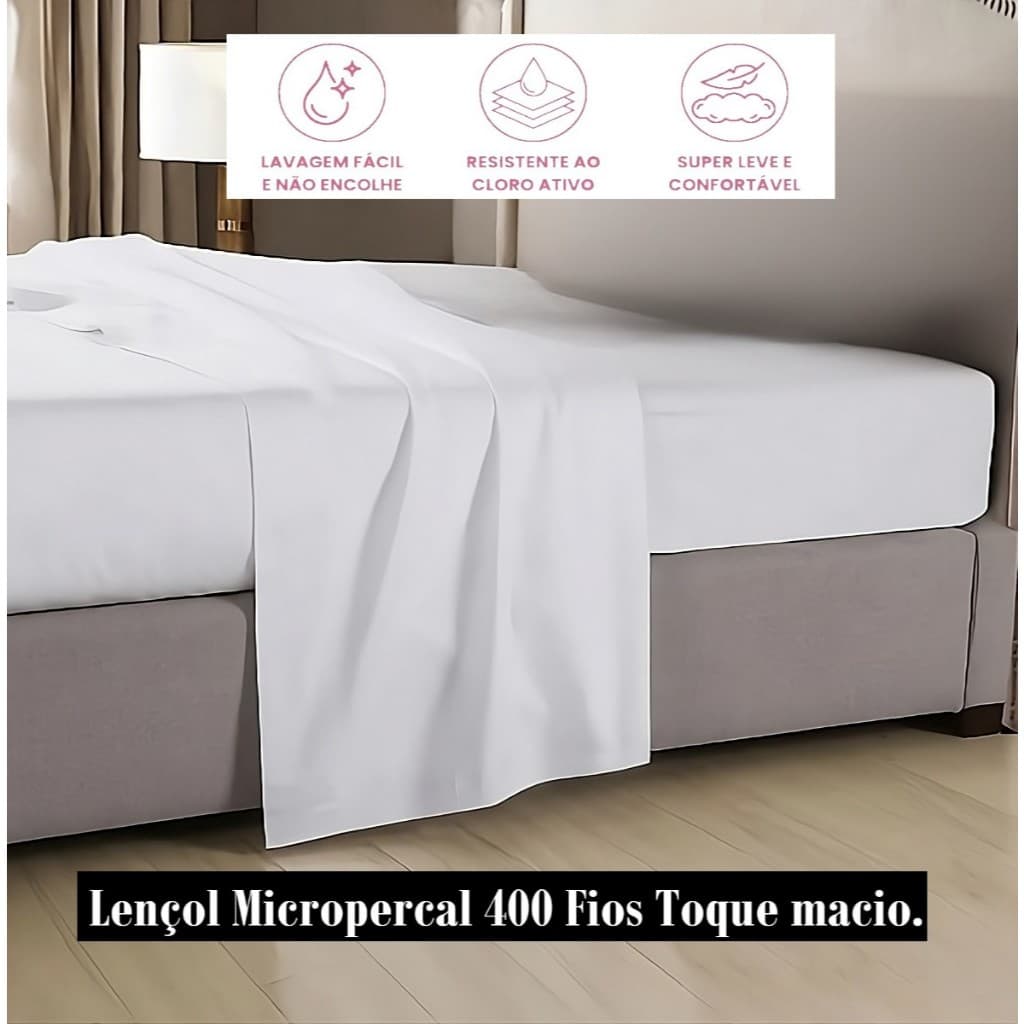Lençol Solteiro Micropercal Com Bainha De Cima 400 Fios Macio Toque Aveludado Superior Hotel
