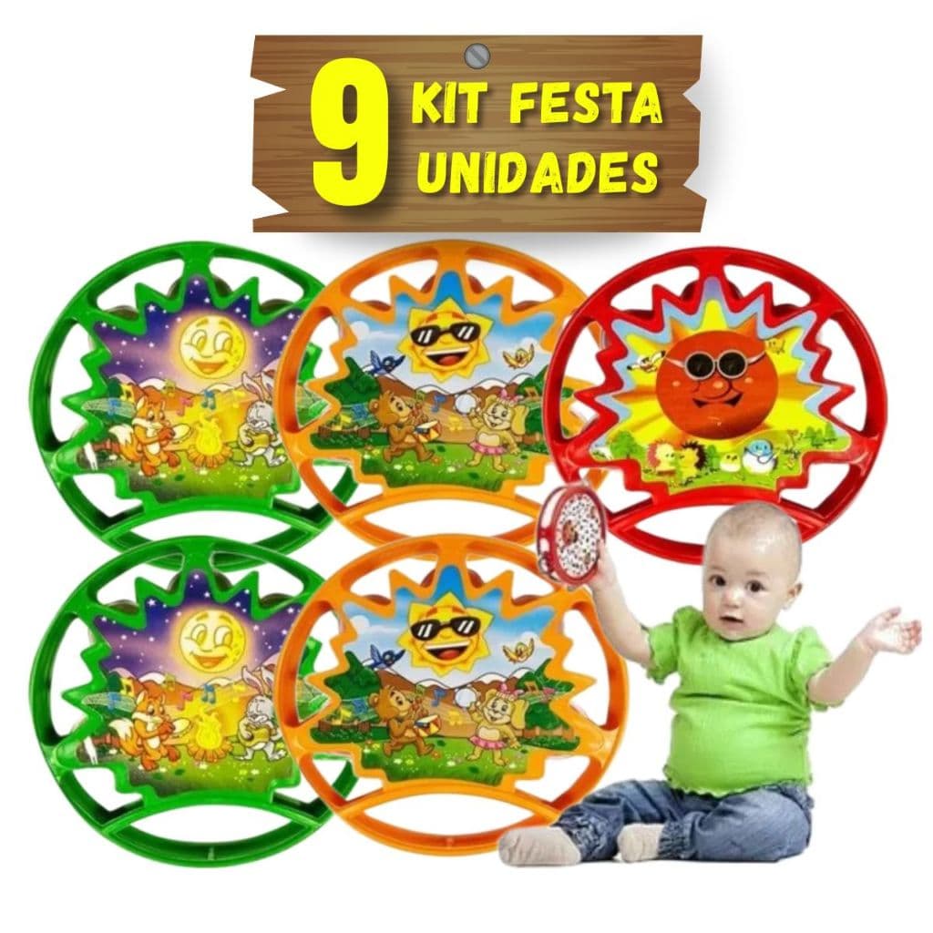 Kit 9 Pandeirinho Infantil Brinquedo Pandeiro Musical Festa
