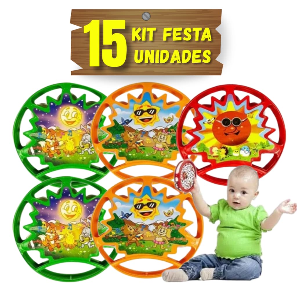 Kit 15 Pandeirinho Infantil Brinquedo Pandeiro Musical Festa