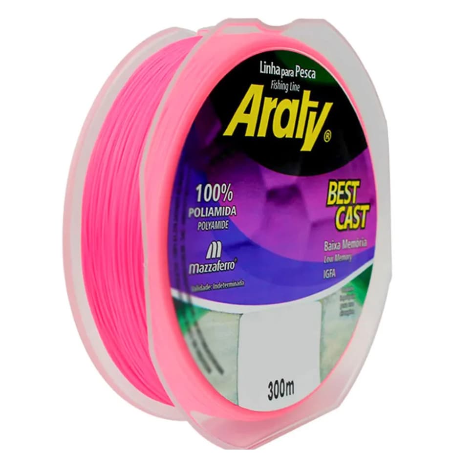 Linha De Pesca Araty Monofilamento Best Cast Baixa Memoria 300Mts Rosa