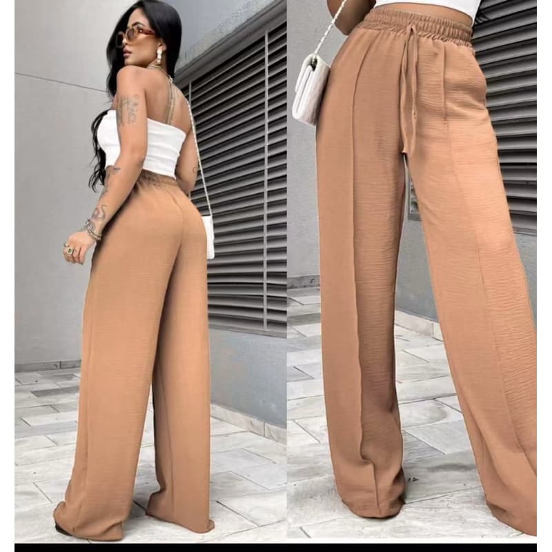 Calça Longa Pantalona Duna Feminina Com Bolso Cintura Alta em Tendencia 2025 Social Ref: EV063