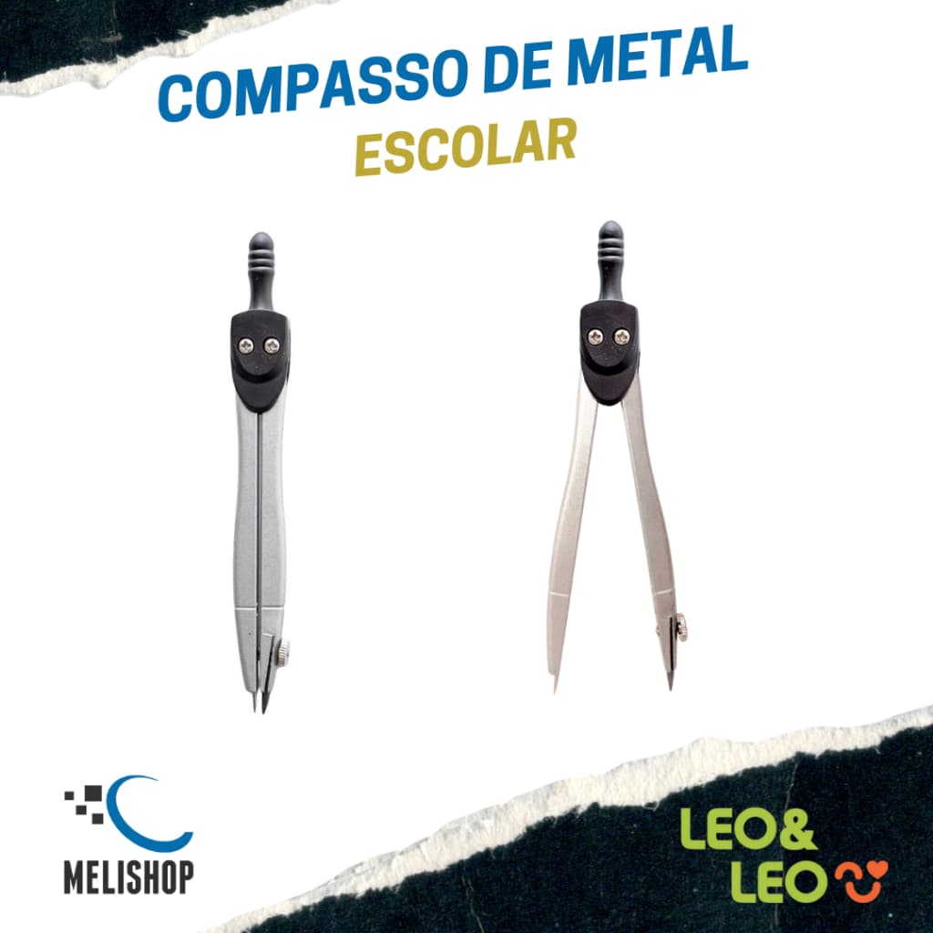 Compasso Escolar de Metal Leo e Leo com Estojo Plástico Compacto