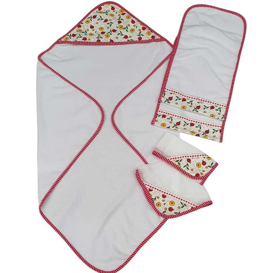 Toalha de Banho Bebê + 2 Toalhas de Ombro + 2 Fralda de Boca para Bebê 100% Algodão Estampada