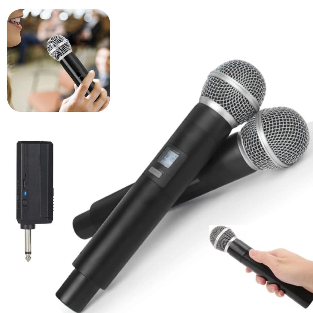 2 Microfones Sem Fio Duplo Profissional Dinâmico Recarregável Uhf para Karaoke