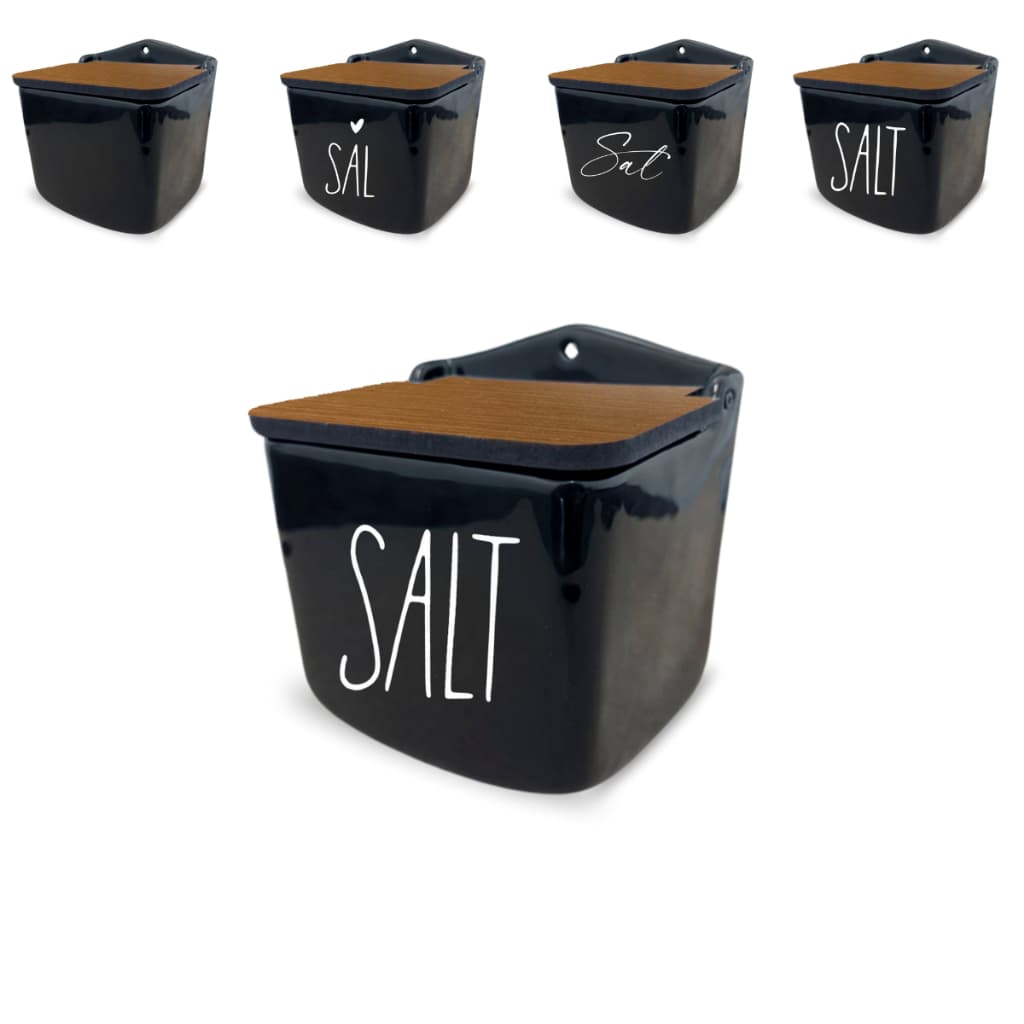 Saleiro de Cerâmica Tampa de Madeira Segunda Linha Defeitos Cozinha Preto Branco Mesa Posta