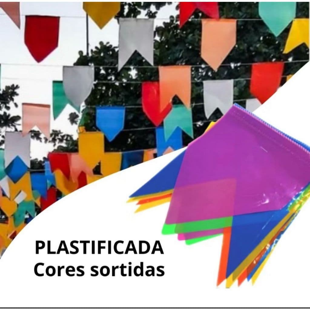 Kits 10/30/50/100 METROS Bandeirinhas Festa Junina Plástico Festa Junina - Bandeirola Colorida