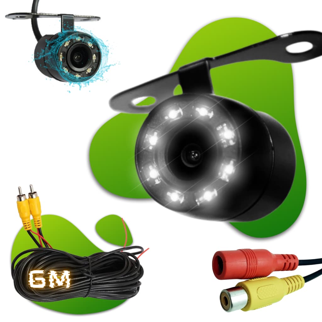Camera De Ré 8 Led Borboleta Melhor Visão Noturna Universal Automotiva