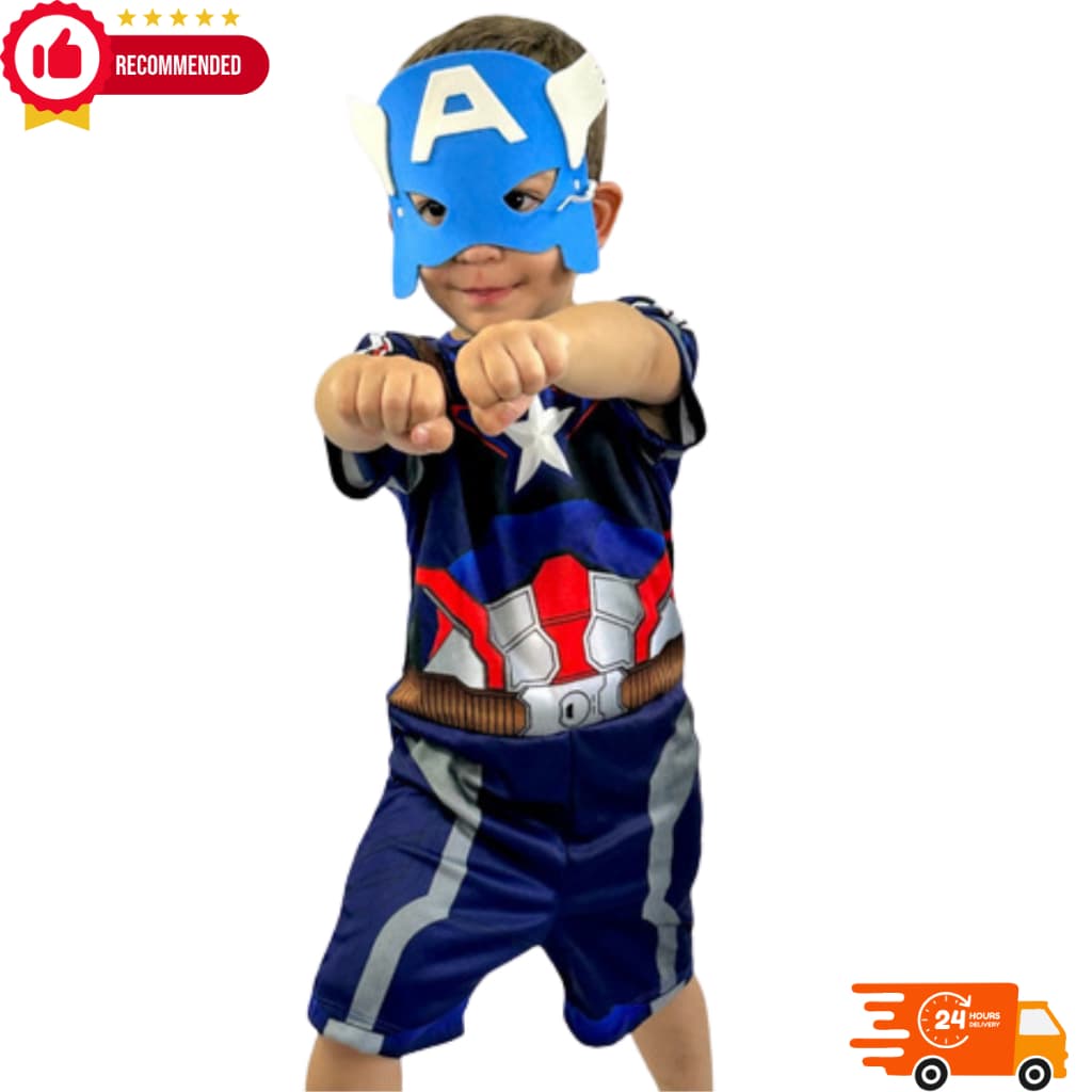 Fantasia Roupa  Infantil Capitão América C/ Máscara- Envio Imediato