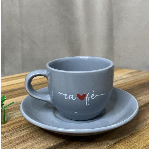 Jogo C/12 peças Xícaras c/pires Café  Porcelana 90ml  Cinza