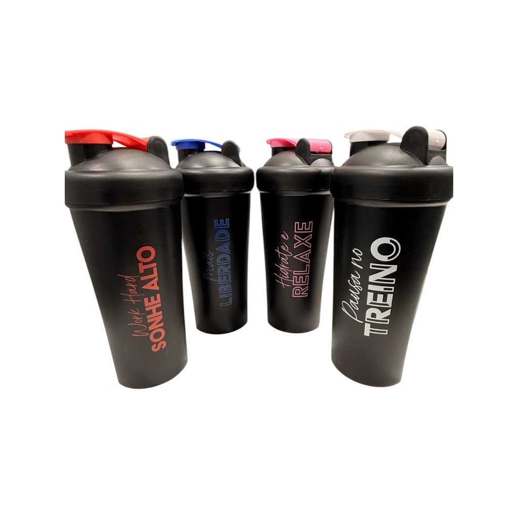 Coqueteleira 600ml com Frase Motivacional Acompanha Misturador e Medidor