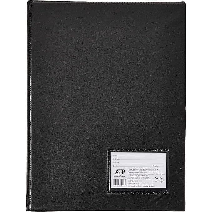 Pasta Catalogo com 50 Plasticos Finos Preta em PVC