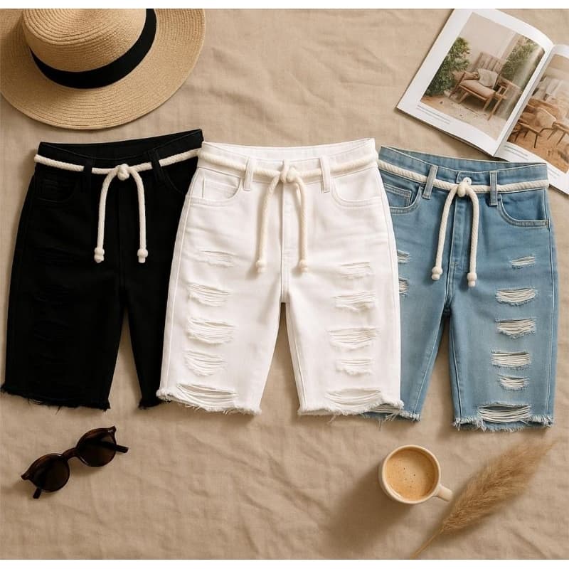 Bermuda Jeans Masculina Rasgada Slim Fit Estilosa