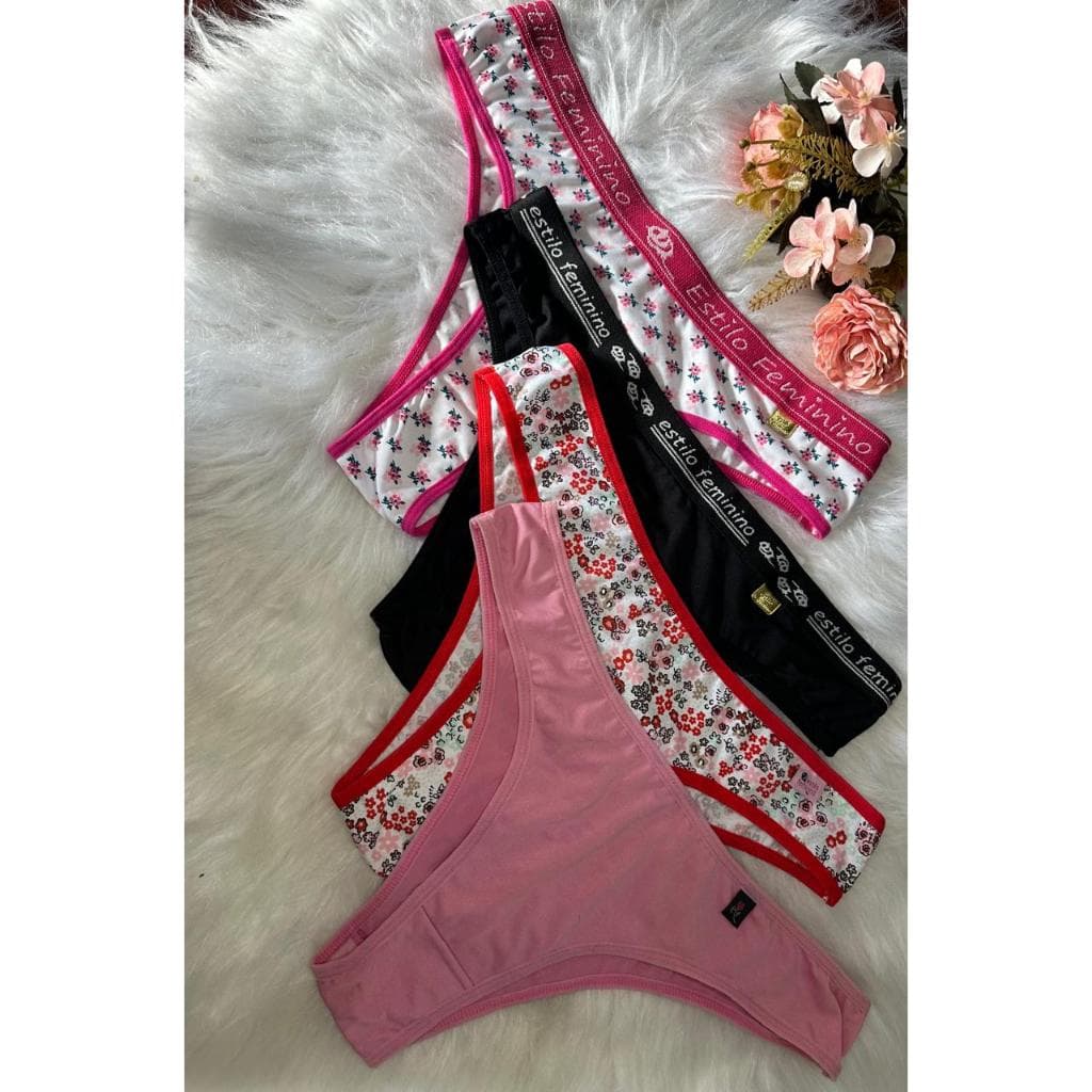 Kit 5 Calcinhas Femininas Microfibra Calcinha Conforto Modelos Variados Mix Lisas Estampadas