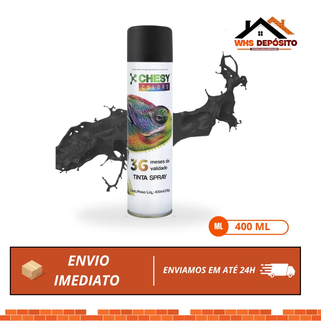 Tinta Spray Chesy Color 400ml Preto Fosco ou Branco Fosco - Uso Geral, Secagem Rápida