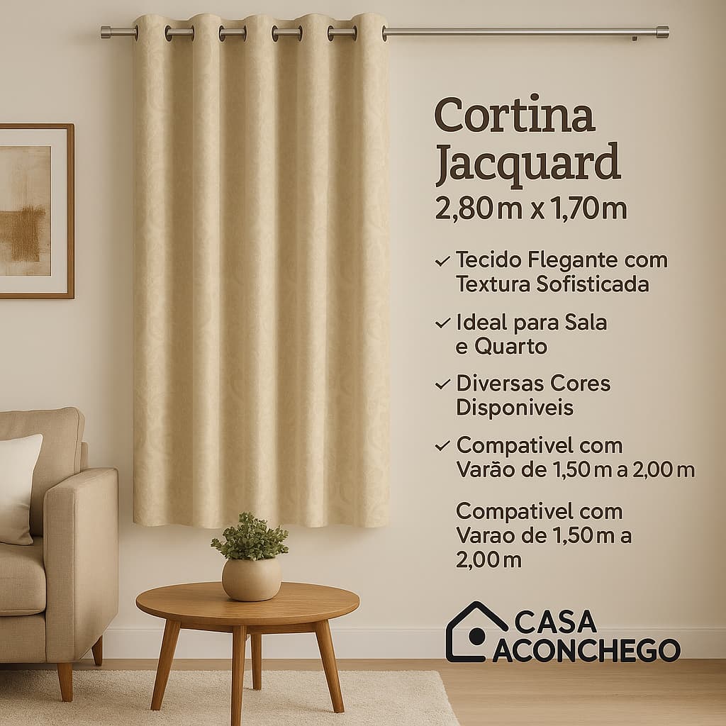 Cortina Jacquard 2,80m x 1,80m para Sala e Quarto Tecido Elegante e Sofisticado Várias Cores Oferta