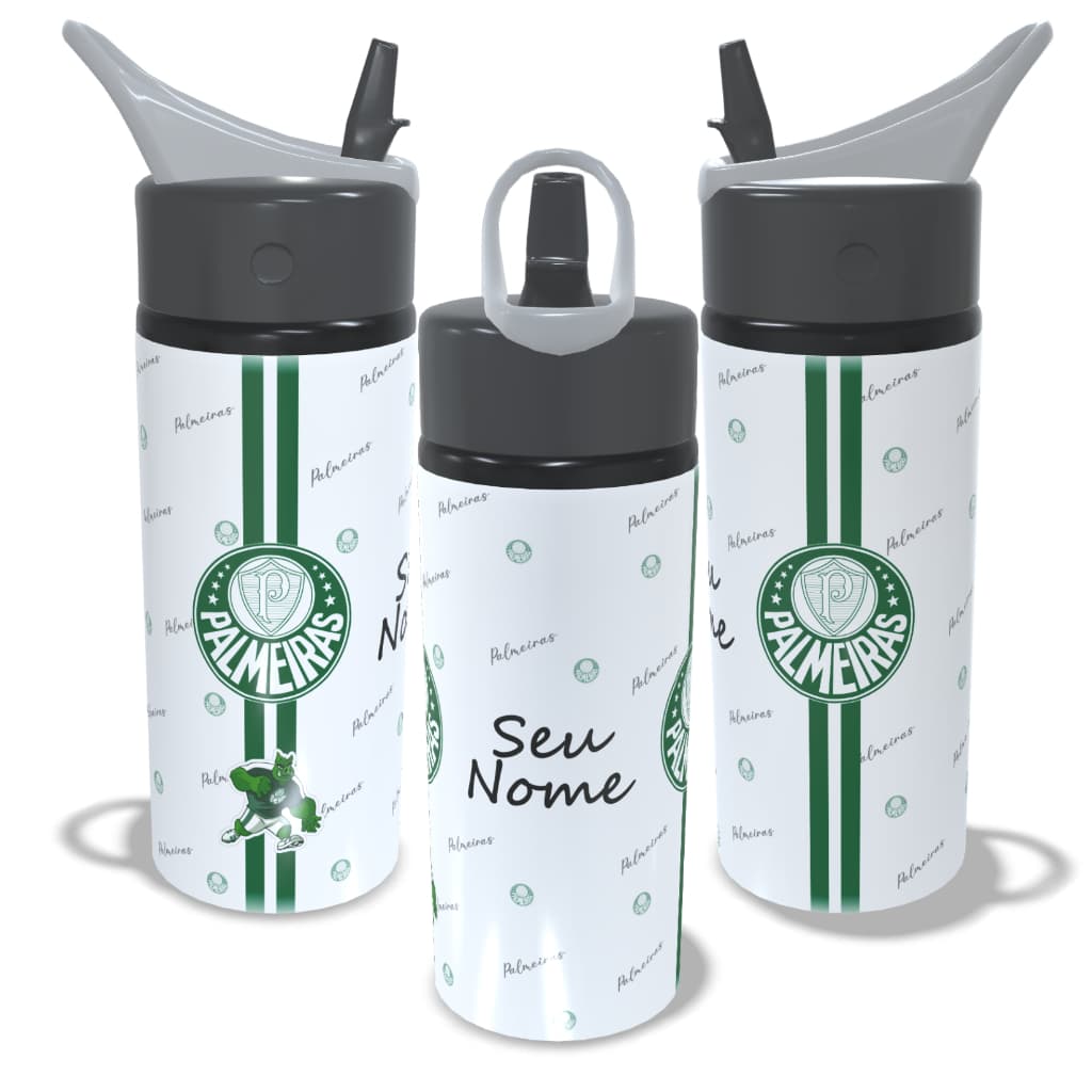 Garrafa de Alumínio do Palmeiras 600ml - Com Nome Personalizado -  Squeeze Bico Retratil