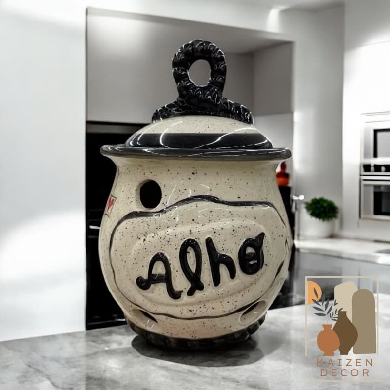 Porta Alho Laço Cerâmica  Alheiro Decorado Pintura a Mão