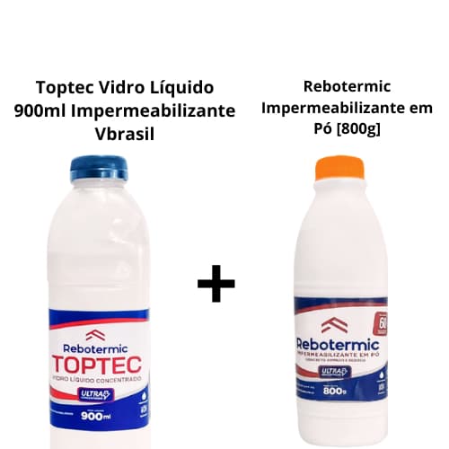 Kit 1 Toptec Vidro Líquido 900ml Impermeabilizante Vbrasil + Impermeabilizante em Pó 800g