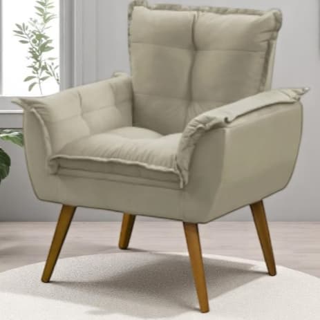 Poltrona Tecido Suede Sala Estar Pés Madeira Decorativa Luxo