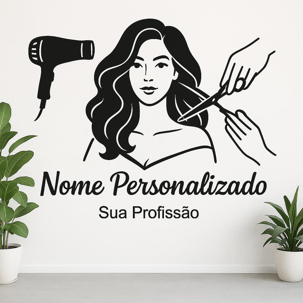 Adesivo Parede Profissões Nome Personalizado Cabeleireira 55cm de largura. ENVIE O NOME APÓS A COMPRA