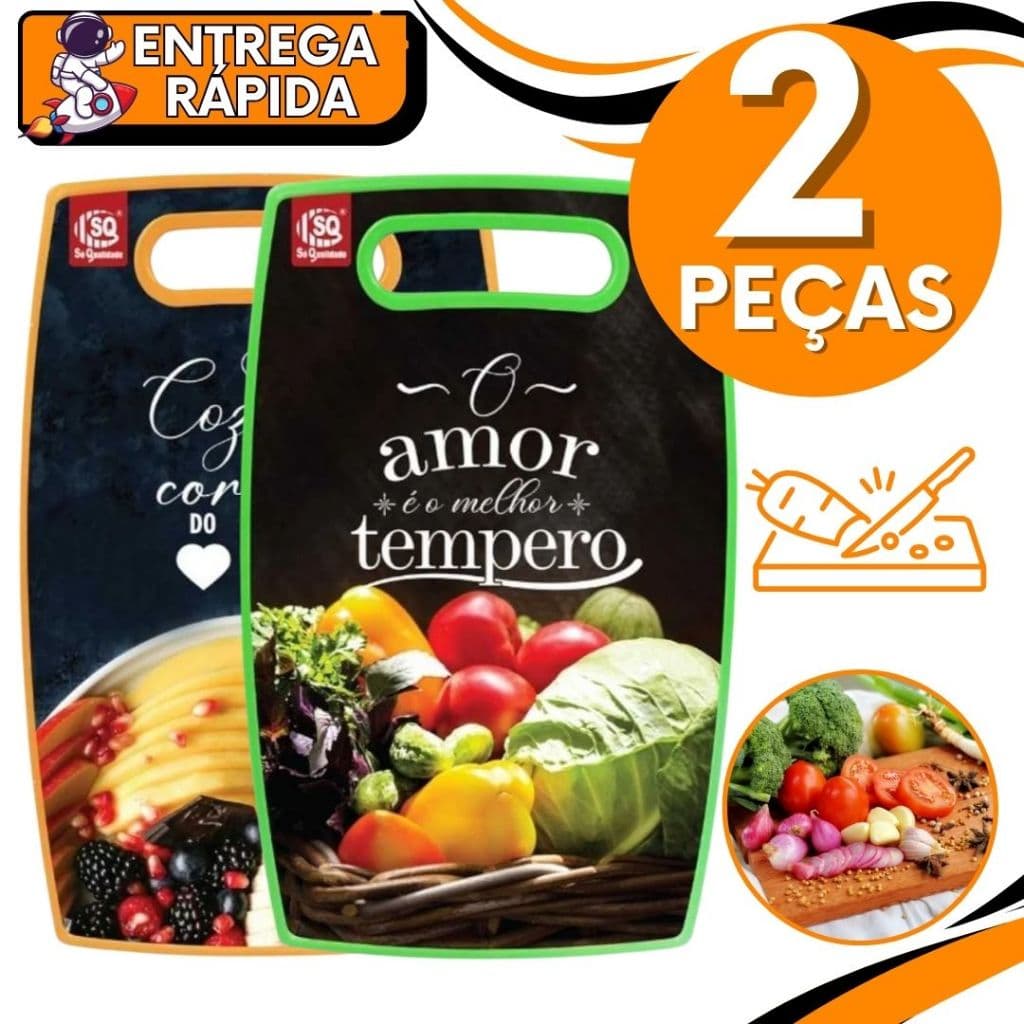 Tabua de Corte Estampa Variada Utensilio Casa Cortar Vegetais Frutas Queijo Carne Churrasco MDF Plastico Resistent