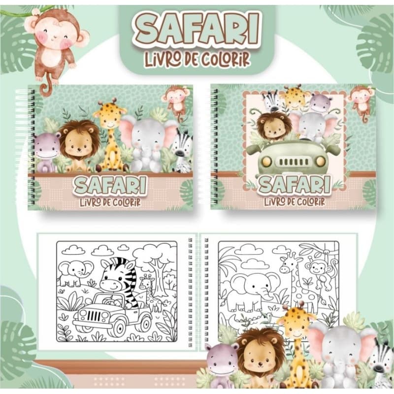 Livro de Colorir safari com 50 folhas A4 grande personalizado com nome na capa