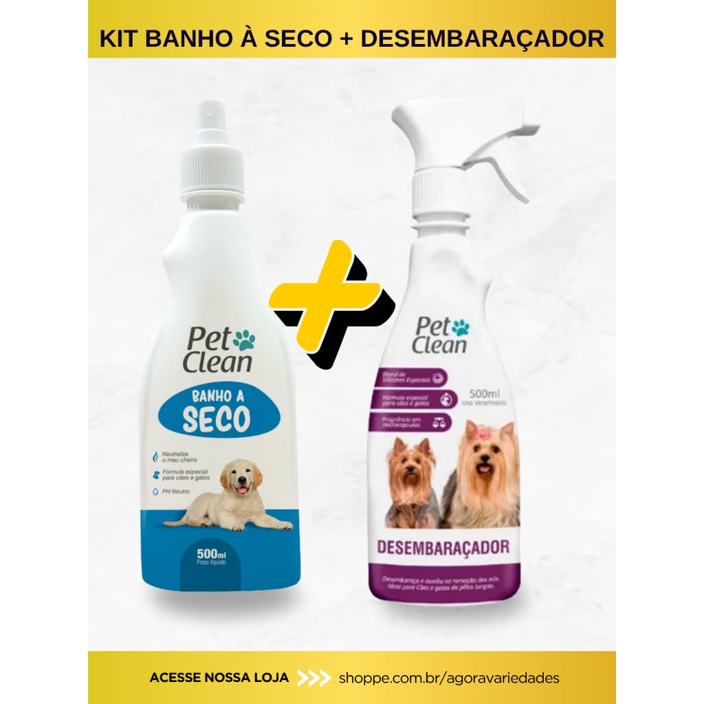 Banho a Seco + Desembaraçador de Pelos 500ml | Cachorros e Gatos | Limpa, Perfuma e Hidrata