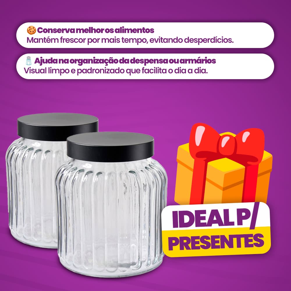 2  Potes de Vidro Para Alimentos Com Tampa 700ML cada