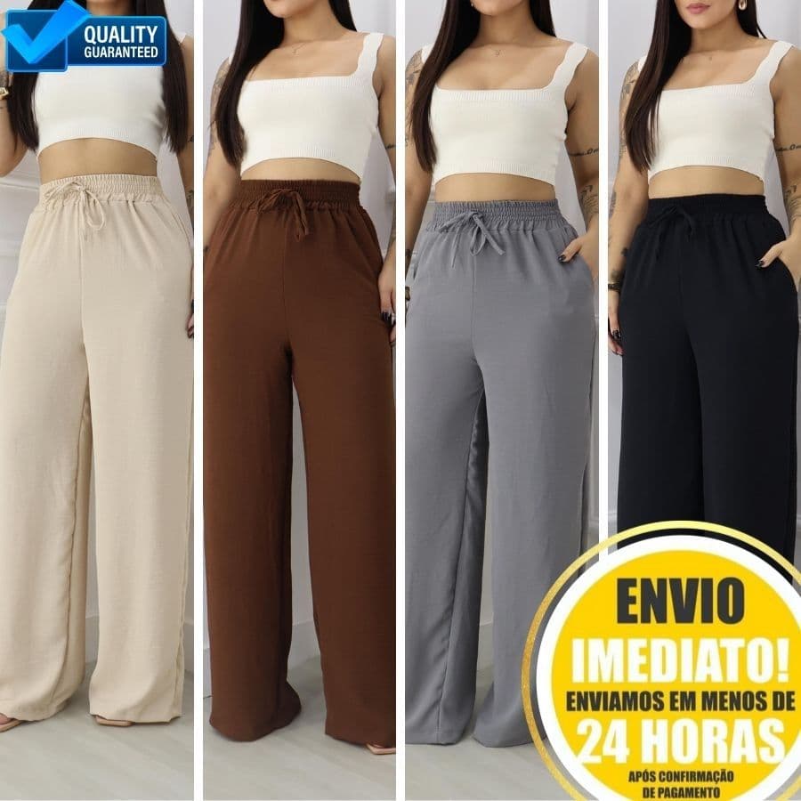 Calça Pantalona Duna Cintura Alta com Bolso Cintura Alta Feminino