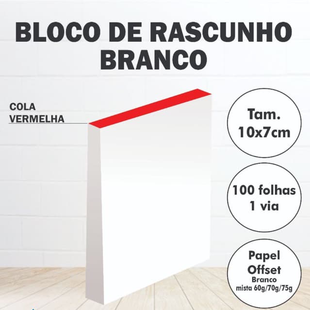 20 Rascunho Branco 10x7cm blocos 100 folhas s/pauta Papelaria Anotações Comanda Bar Restaurante Loja