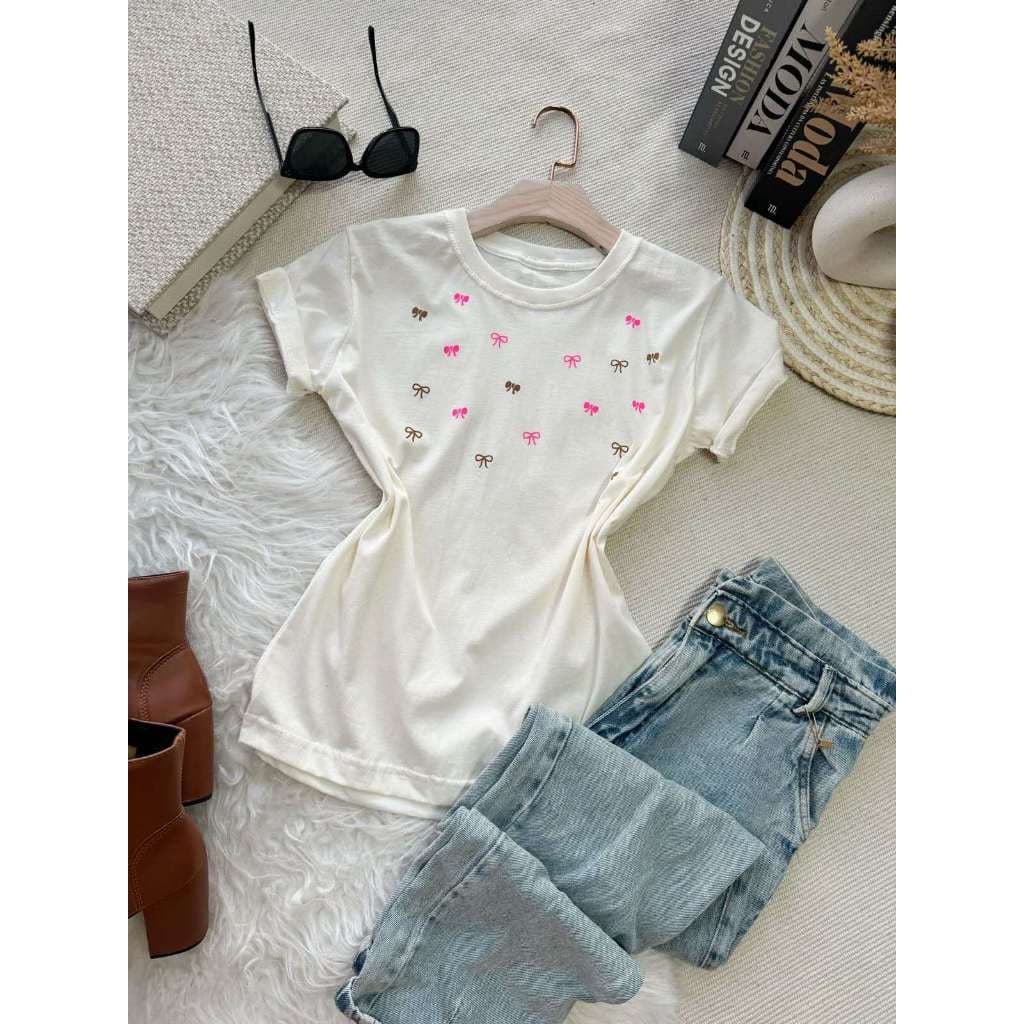camiseta tshirt feminina manga curta algodão 100 % Gola careca sempre com estampa