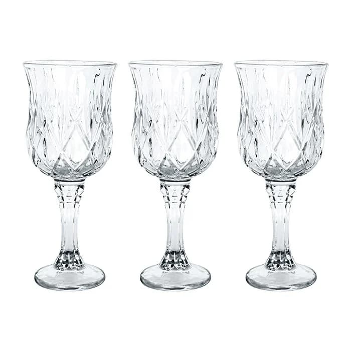 Jogo De Taças de Vidro C/3 Riviera 150 ml Art house Casa Enfeite Decoração Lembrança Chá / Cozinha