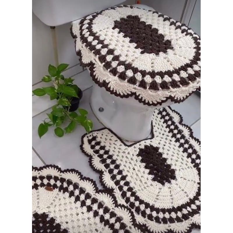 jogo de banheiro em crochê contém 3 tapetes para decorar seu banheiro item artesanal em croche