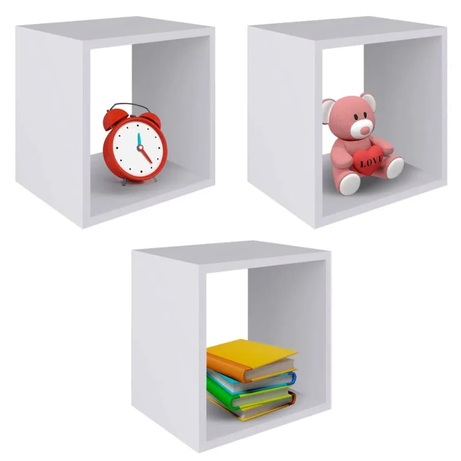 Kit 3 Nicho Quadrado 100% MDF para Decoração Sala Quarto Cozinha e Banheiros