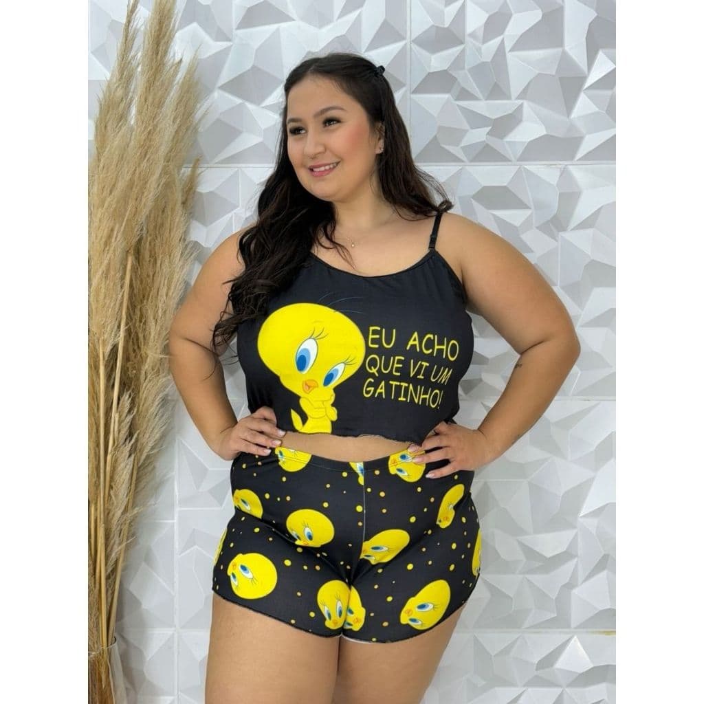 Baby Doll Plus  Size Pijama Estampado Short Feminino doll size Personagens PLUS  de  plus Verão