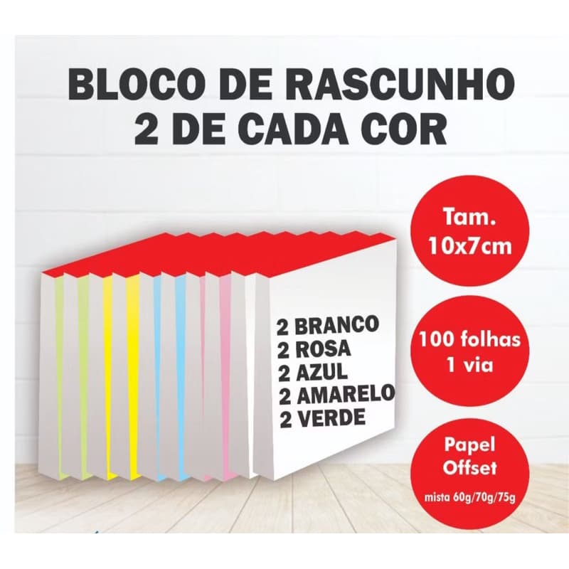 40 Rascunho Colorido 10x7cm blocos 100 folhas s/pauta Papelaria Anotações Comanda Bar Restaurante