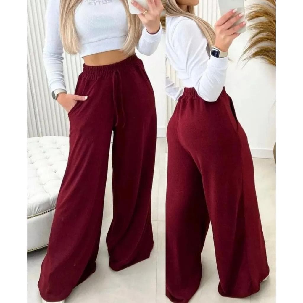 Calça Pantalona Feminina  Lãnzinha  Cintura Alta , Forrada com Bolso , Pro inverno ,Conforto e Estilo no Frio!!