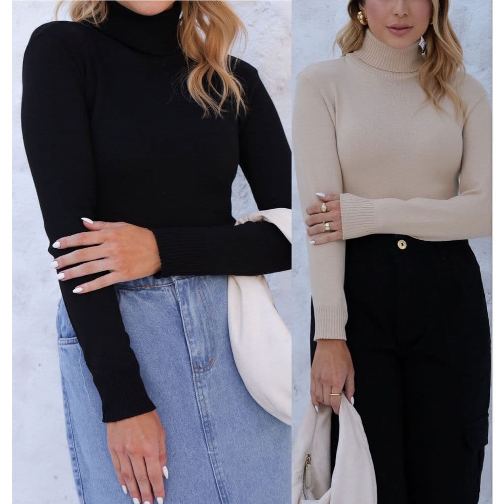 Kit 2 pc Blusa gola alta tricot feminina inverno manga longa TAM :U 36 até 42,comprimanto 58 cm