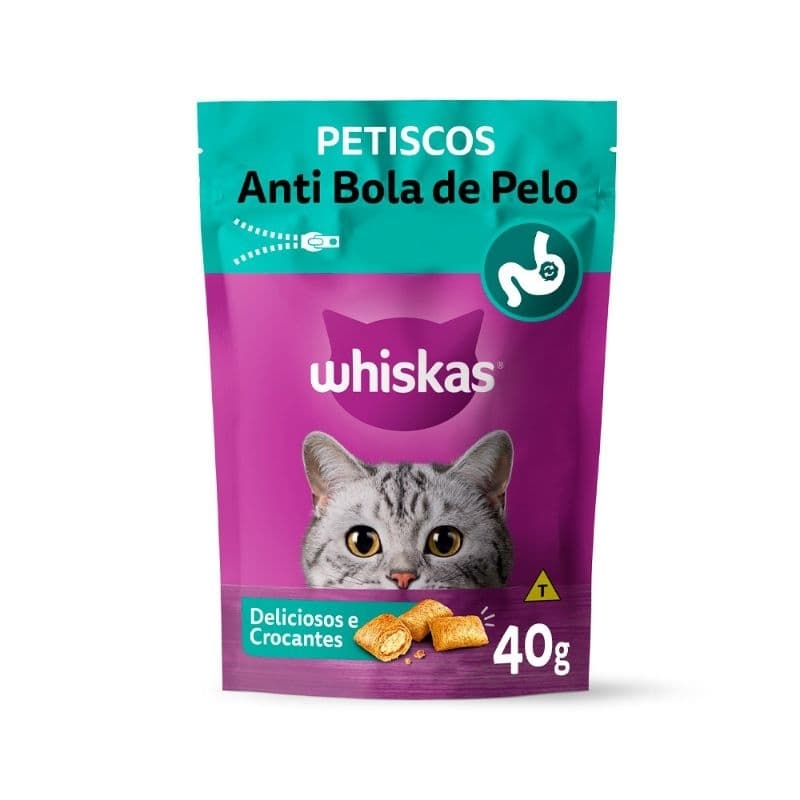 Kit com 3 Petisco Whiskas Anti Bola de Pelo para Gatos Adultos 40g cada