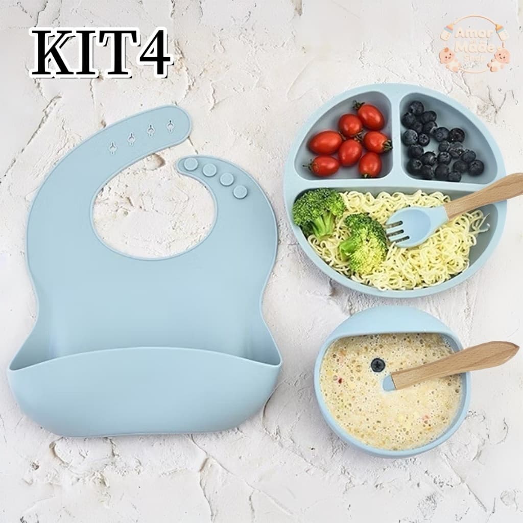 Novo Kit 4 Peças E Talheres De Silicone Para Bebês E Crianças