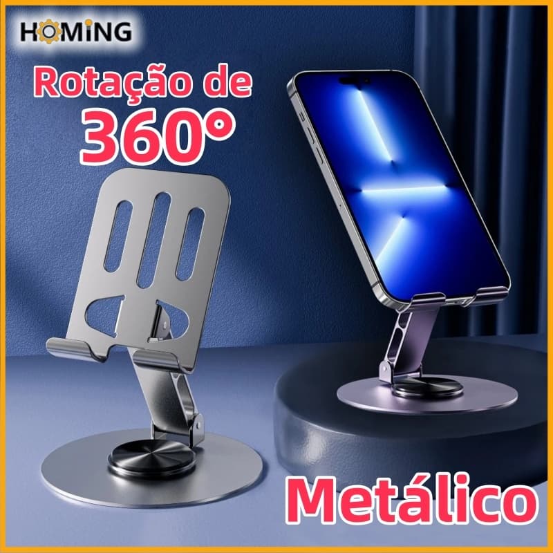 Suporte Alumínio de Mesa Base Rotatória Ajustável 360º Para Smartphones e Tablets
