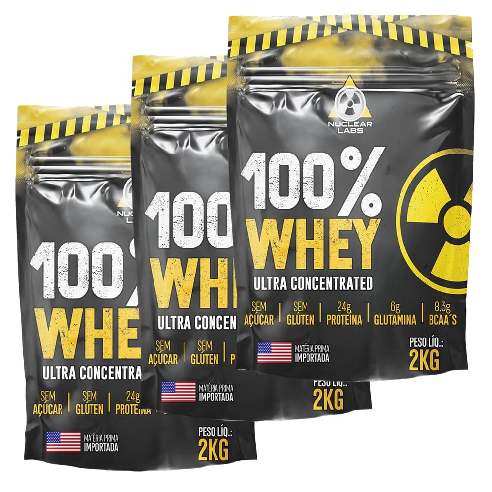 3x Whey Protein 6kg (3 refils) 100% Ultra Concentrado Importado ZERO Açucar ZERO Glúten