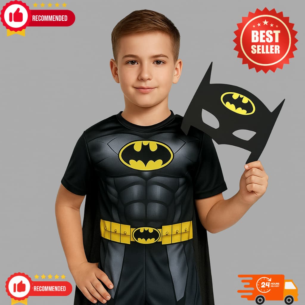 Fantasia Roupa Infantil Batman Herói Menino Curta Com Capa