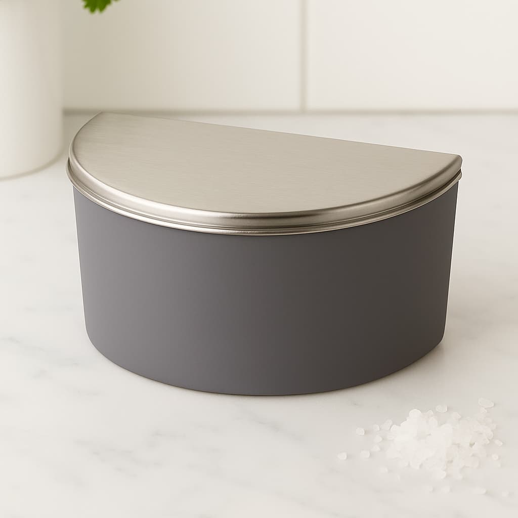 Saleiro Plástico com Tampa de Aço 1kg de Bancada Forma Inox