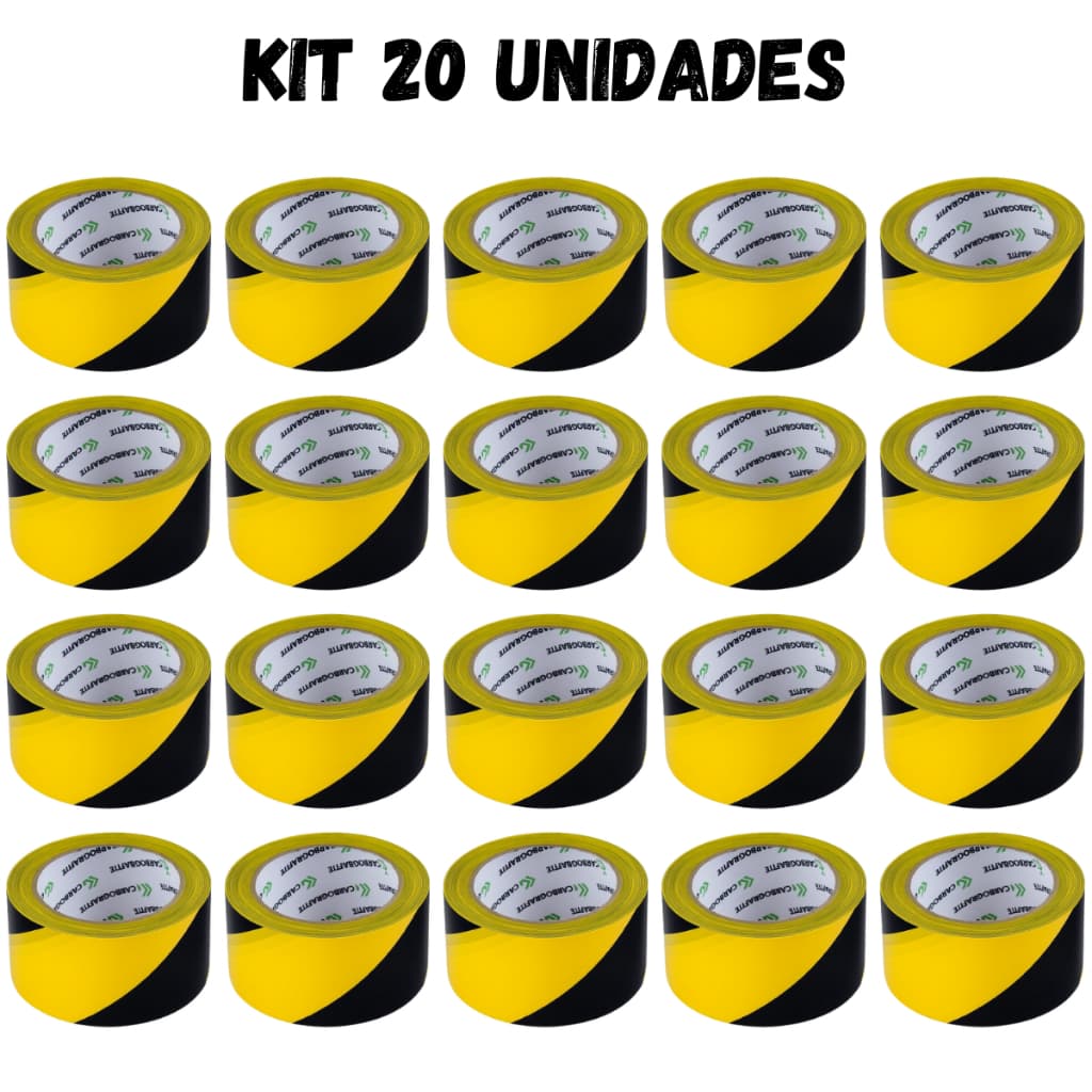 Kit 20 Fita Zebrada Preto e Amarelo 150m X 70mm para Isolamento Sinalização e Segurança Delimitar Áreas
