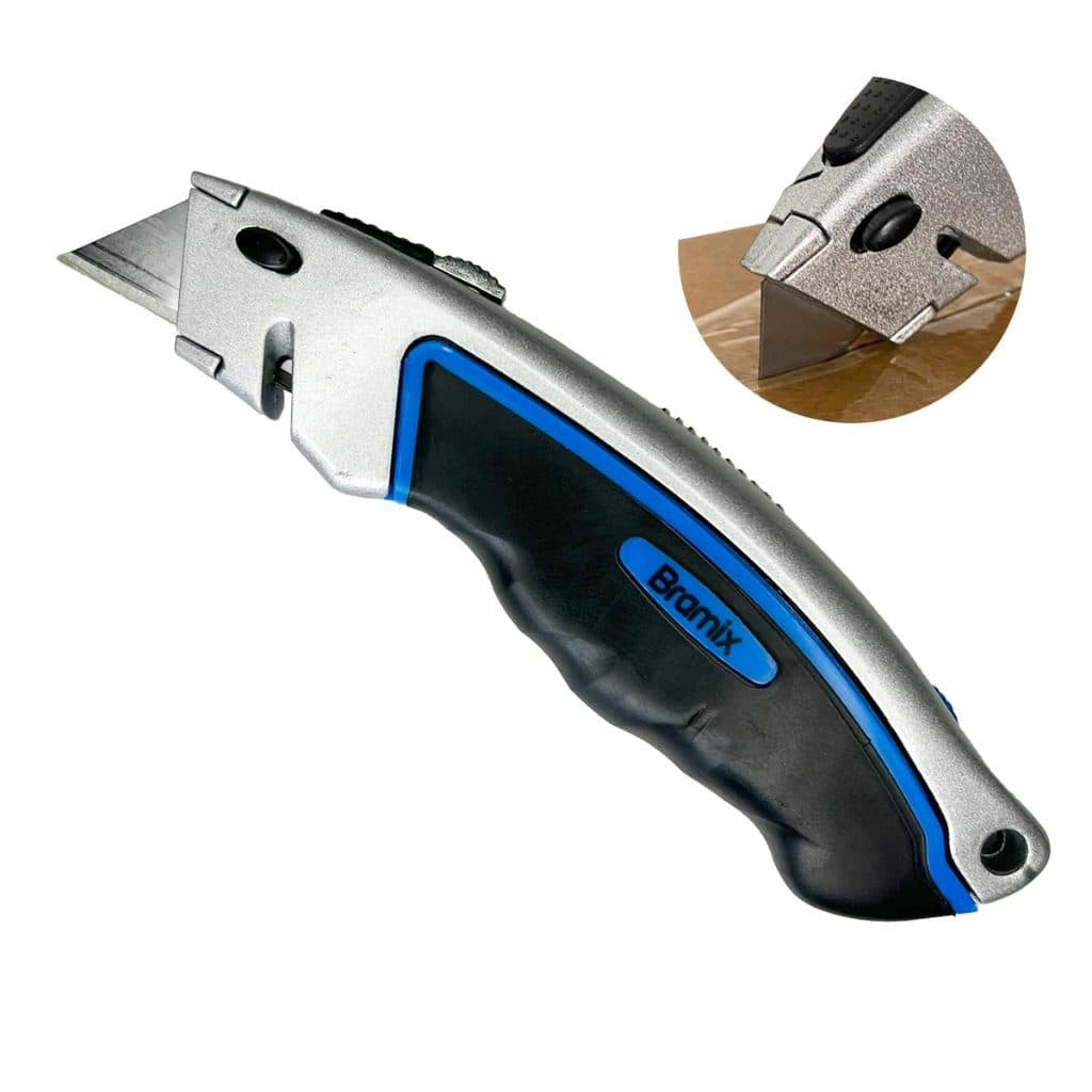Estilete Trapezoidal Profissional Bramix – Corpo Metálico Emborrachado + 4 Lâminas Extras