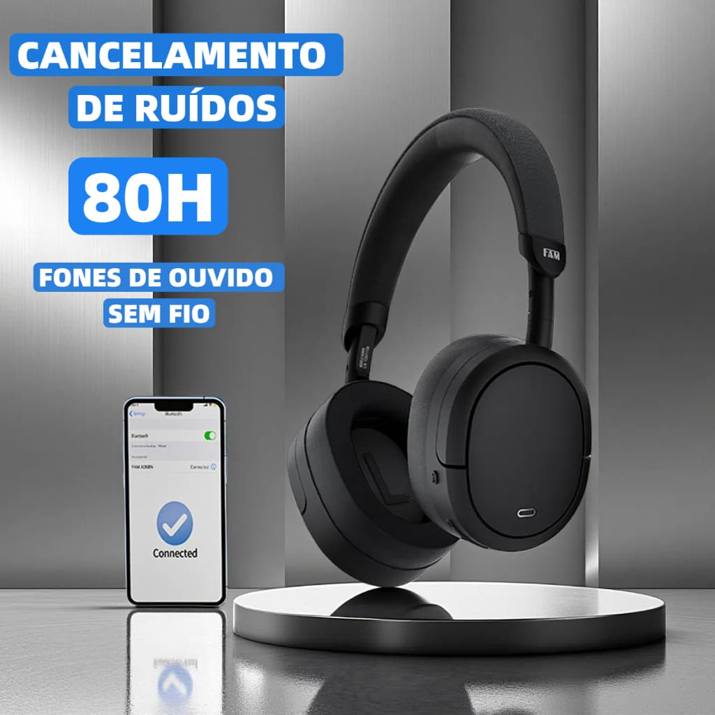 HARBOR Fone de Ouvido Headphone ANC Bluetooth  Adaptativo  Bluetooth+ Cabo P2 80h+CANCELAMENTO DE RUÍDOS FAM A068N