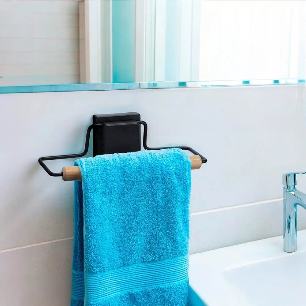 Porta Suporte Toalha Rosto Lavado Banheiro Para Parede Sem Furo 3M Preto Arthi 0461