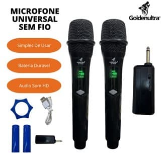 Kit 2 Microfones Profissional Sem Fio Recarregavel Dinamico Karaoke Apresentação Marca Goldenultra